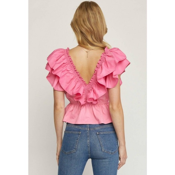 Entro Orange Ruffled Peplum Blouse. Size Small - Picture 11 of 12